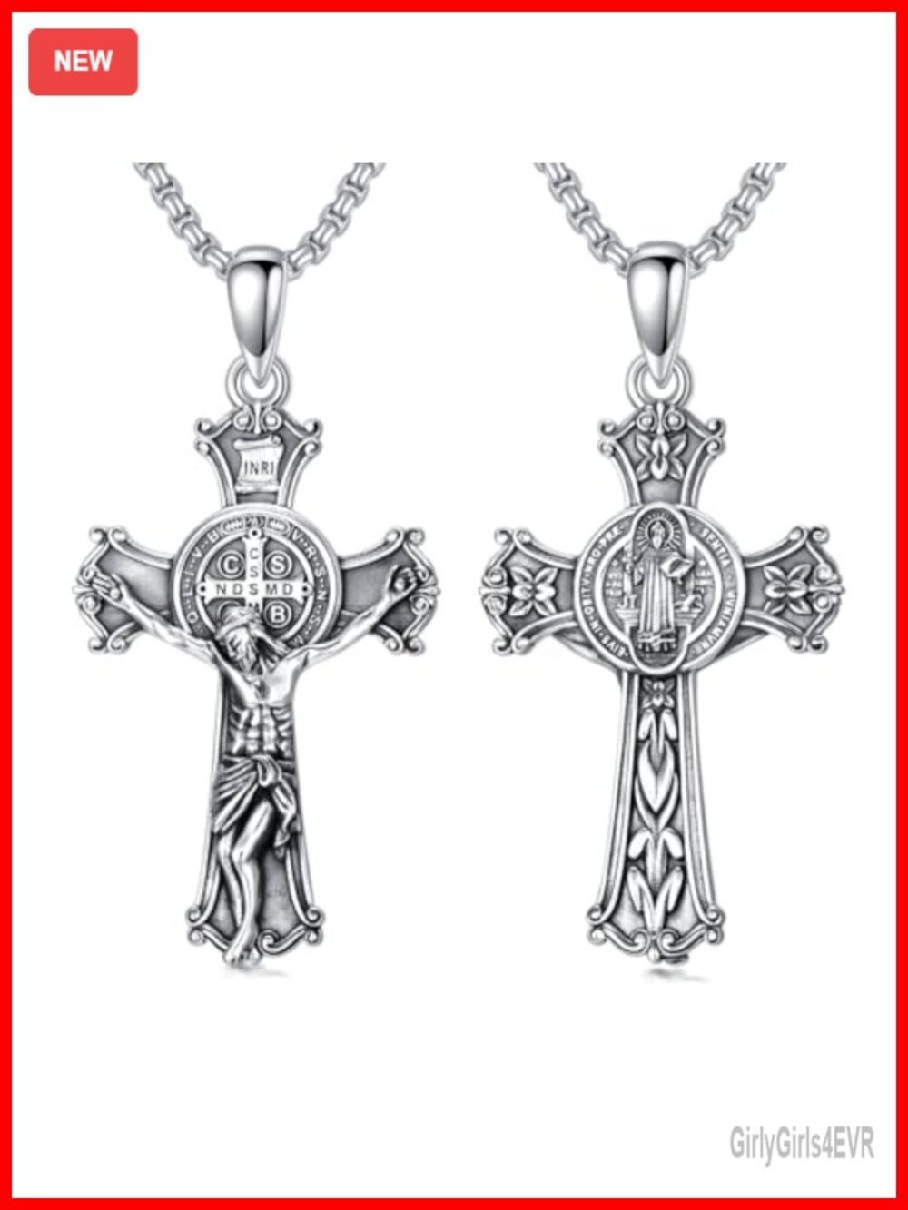 925 Sterling Silver Saint Benedict Crucifix Pendant Necklace